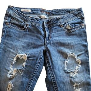 DECREE Womens Boot Cut Jeans Size 11 Distressed Ripped Blue Denim Flared